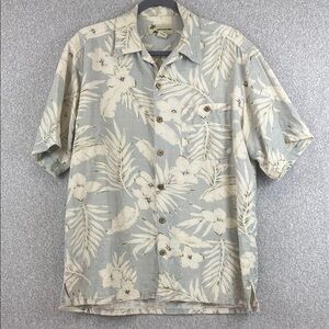 Vtg Cafe Havana silk linen button down short sleeve tropical